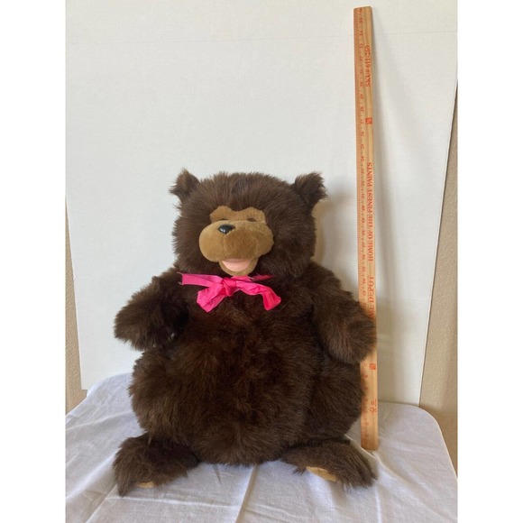 VINTAGE CHRISHA PLAYFUL PLUSH BROWN BEAR TEDDY HUGE LARGE STUFFED ANIMAL 1988 - Picture 4 of 12
